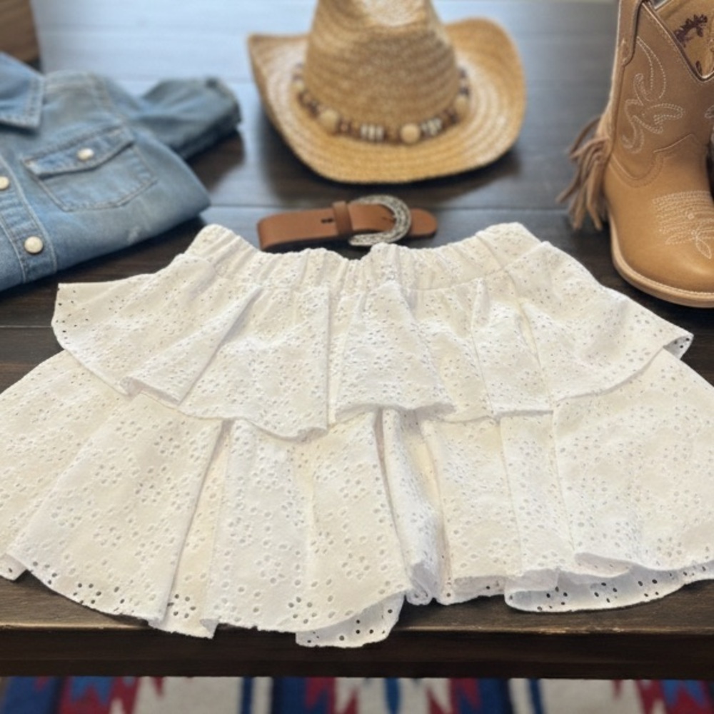 Cheryl Creations Charming White Eyelet Kids Skirt- size medium/10